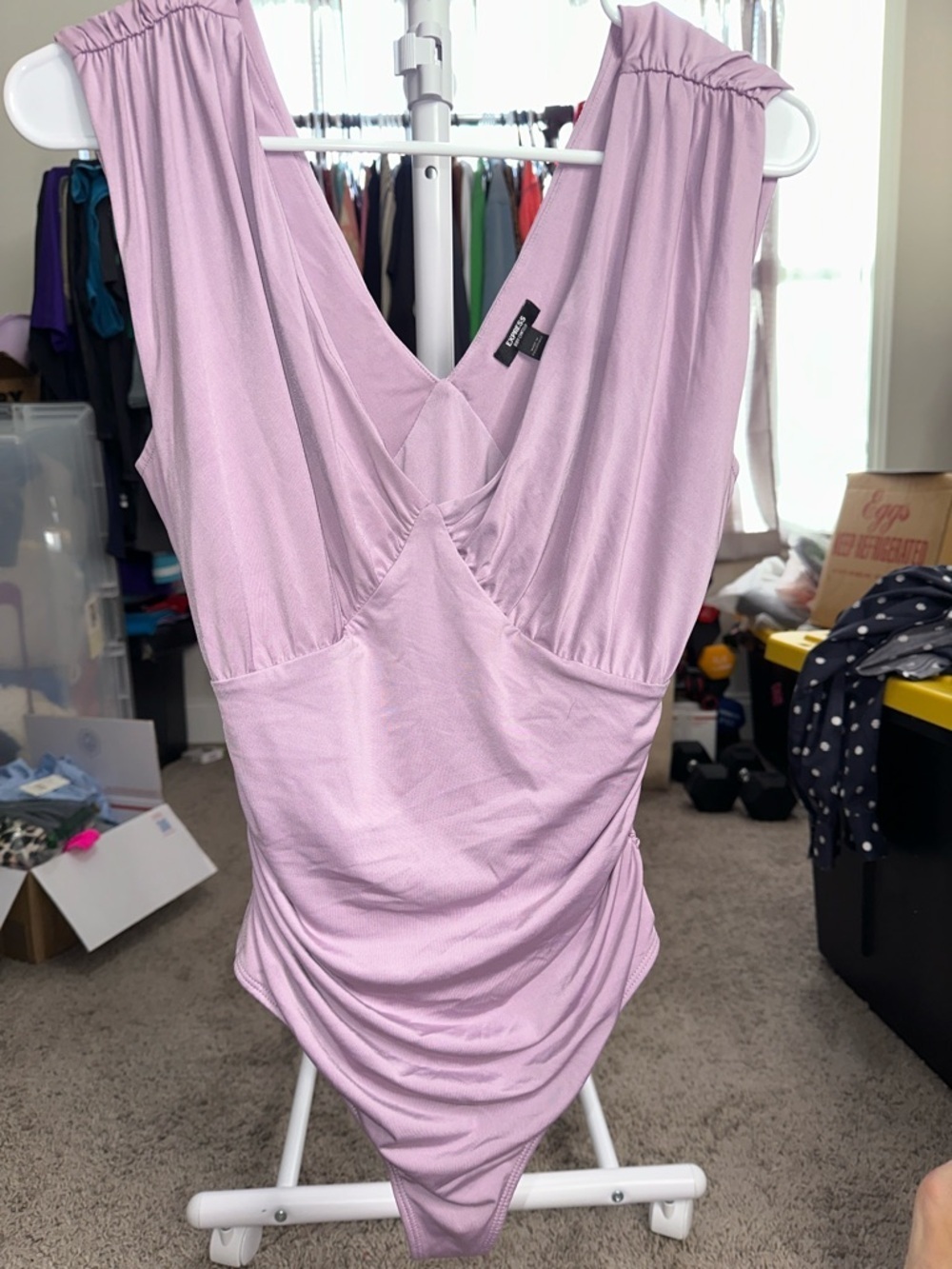 Express Lavender Pink V-Neck Sleeveless Bodysuit